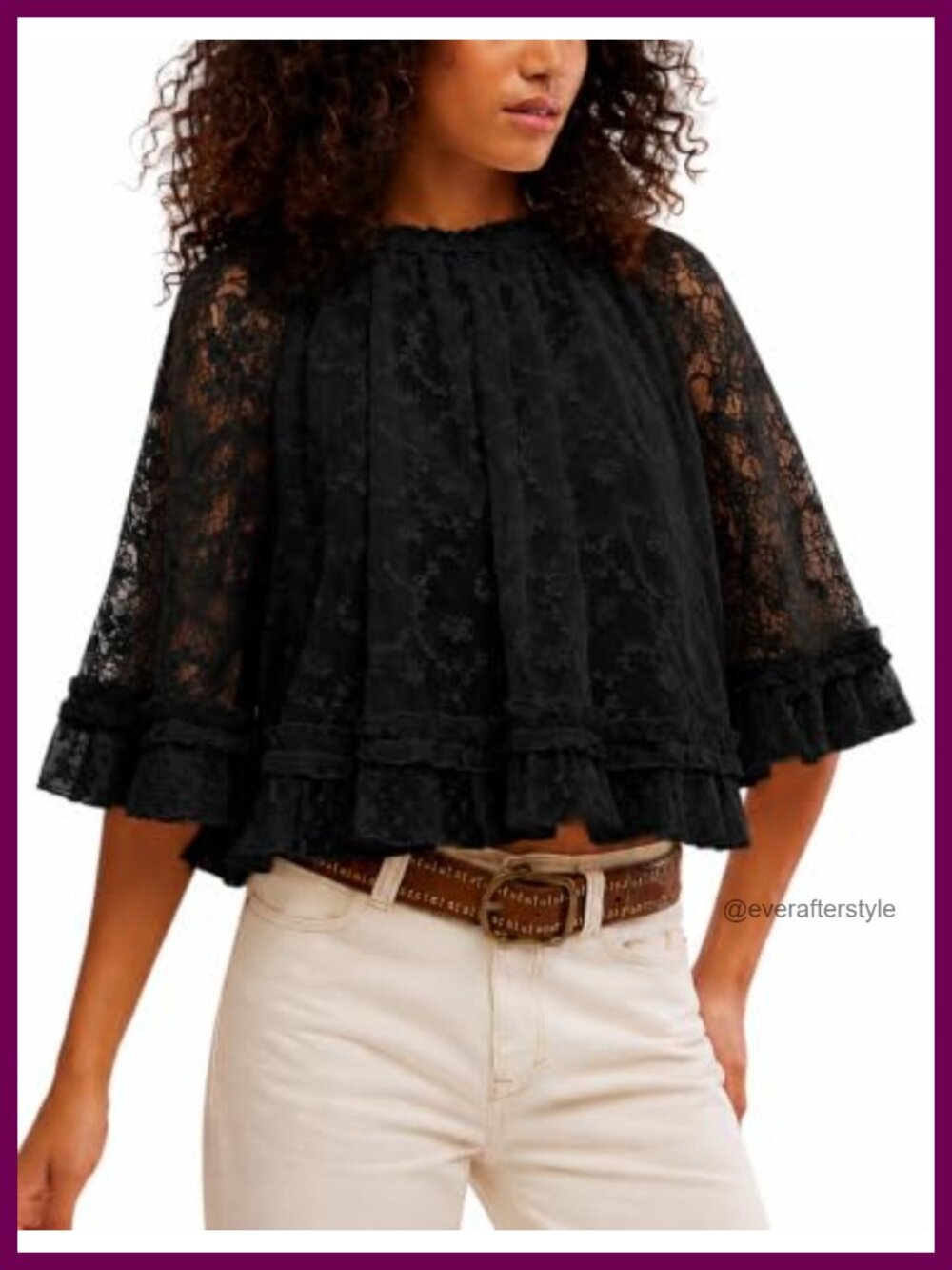 Boho Sheer Lace Poncho Top See Through Loose Flowy Pullover